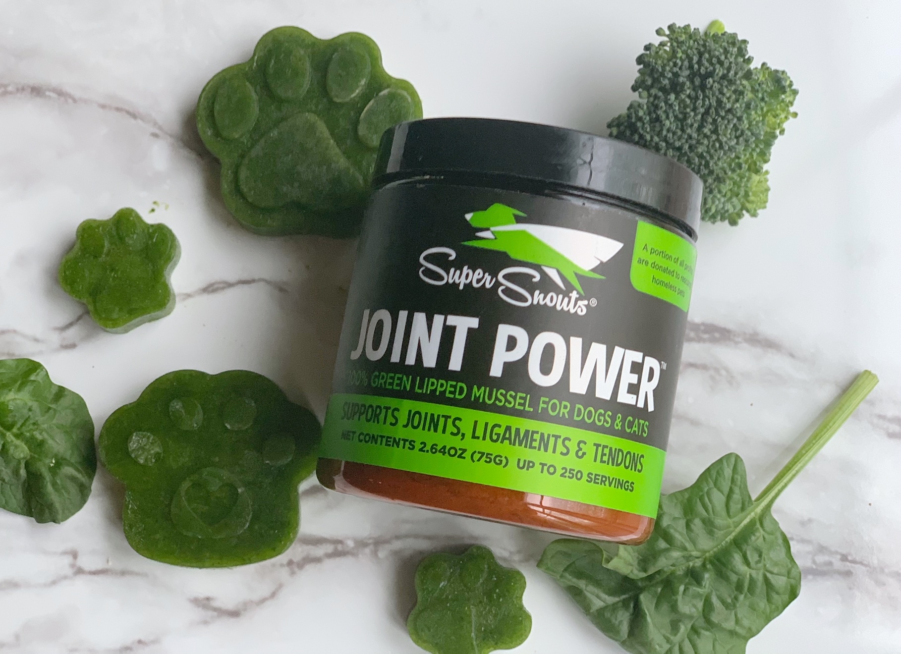 broccoli, spinach and green lipped mussel powder for homemade frozen dog treats